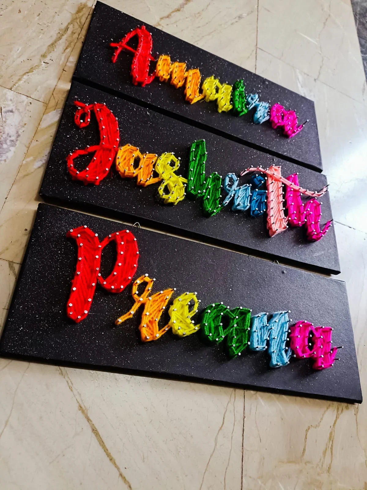 Name Boards with Customised Rainbow String Art